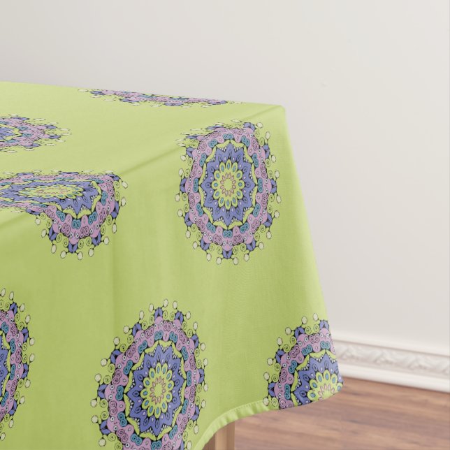 Hand Painting Mandala Clock Face 2 Tablecloth (In Situ)