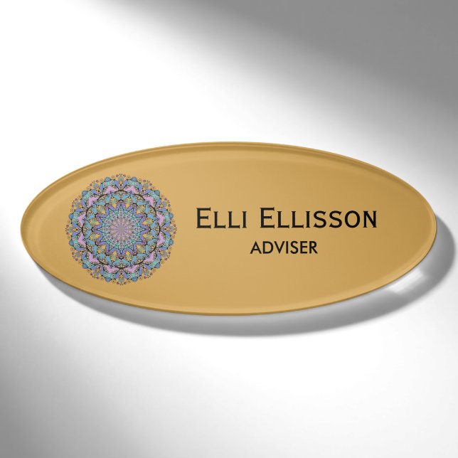 Hand Painting Mandala Clock Face 3 Name Tag (Front)