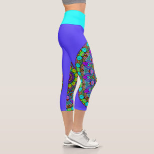 Hand Painting Mandala Clock Face 4 Capri Leggings