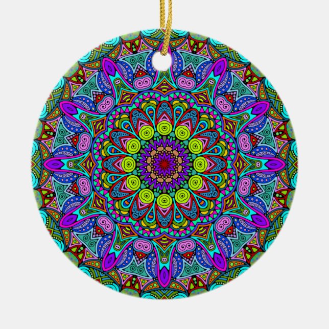 Hand Painting Mandala Clock Face 4 Ceramic Tree Decoration (Front)