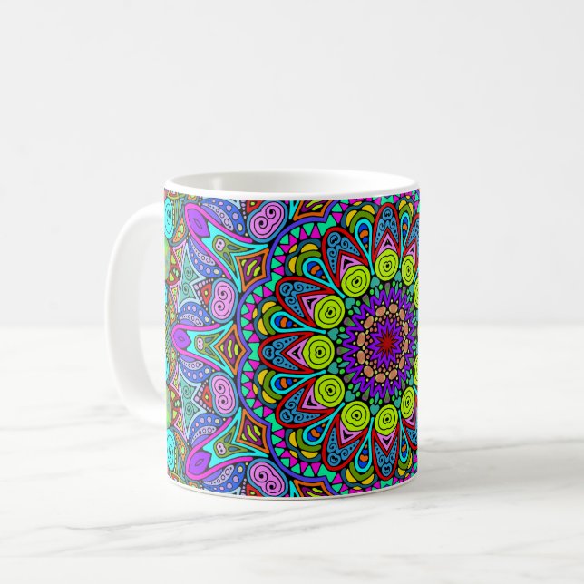 Hand Painting Mandala Clock Face 4 Coffee Mug (Front Left)