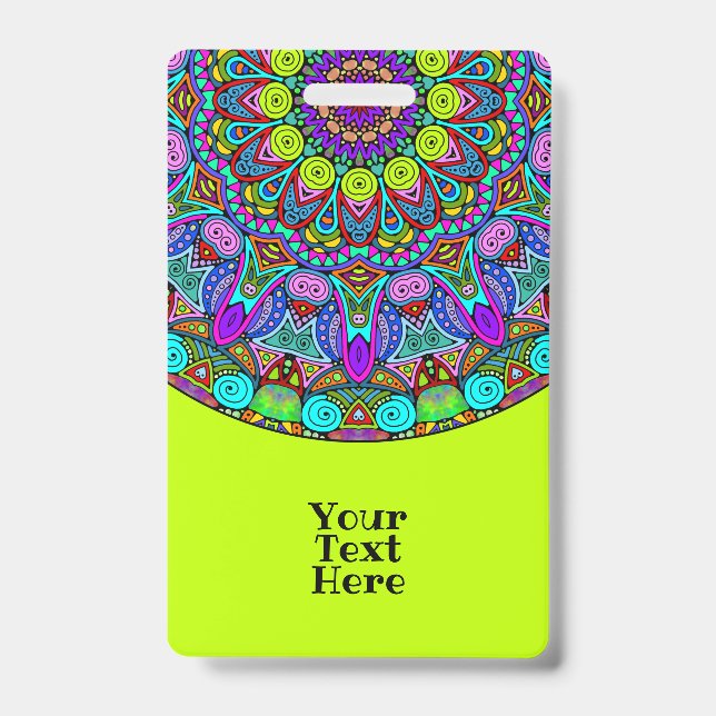 Hand Painting Mandala Clock Face 4 ID Badge (Front)