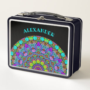 Hand Painting Mandala Clock Face 4 Metal Lunch Box