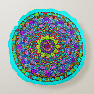Hand Painting Mandala Clock Face 4 Round Cushion