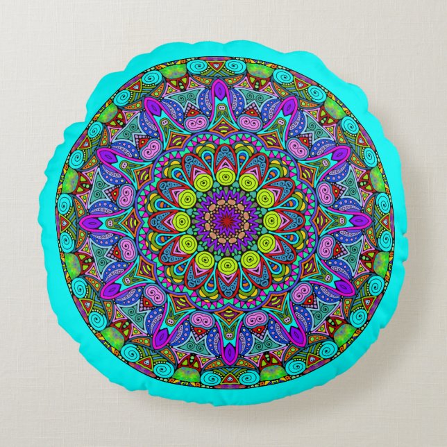 Hand Painting Mandala Clock Face 4 Round Cushion (Front)