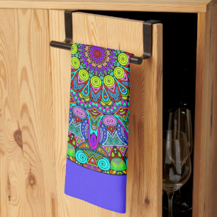 Hand Painting Mandala Clock Face 4 Tea Towel