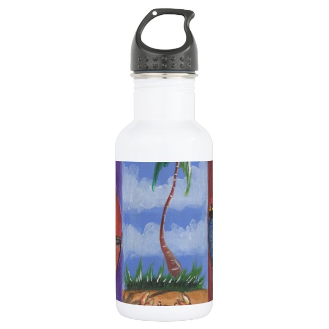 Hand paintings beach, sand, crabs, sail boat 532 ml water bottle (Front)