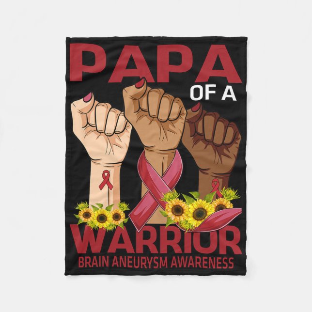Hand Papa Of A Warrior Brain Aneurysm Awareness Su Fleece Blanket (Front)