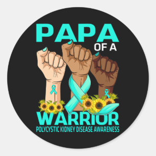 Hand Papa Of A Warrior Polycystic Kidney Disease Classic Round Sticker
