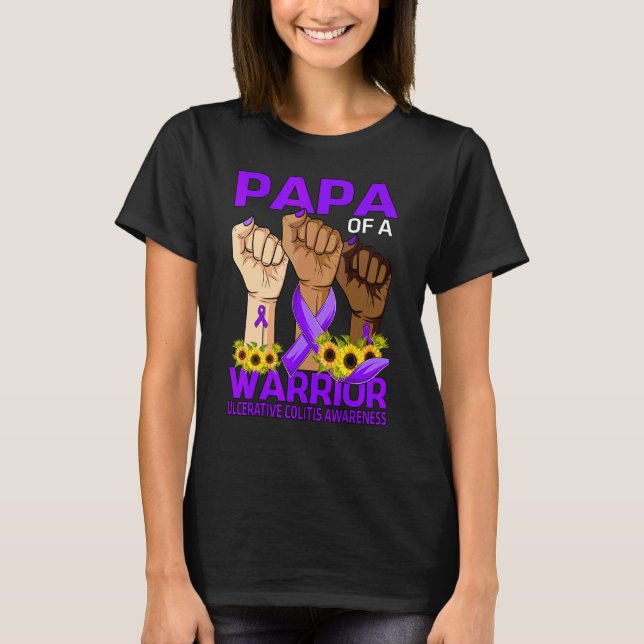 Hand Papa Of A Warrior Ulcerative Colitis Awarenes T-Shirt (Front)