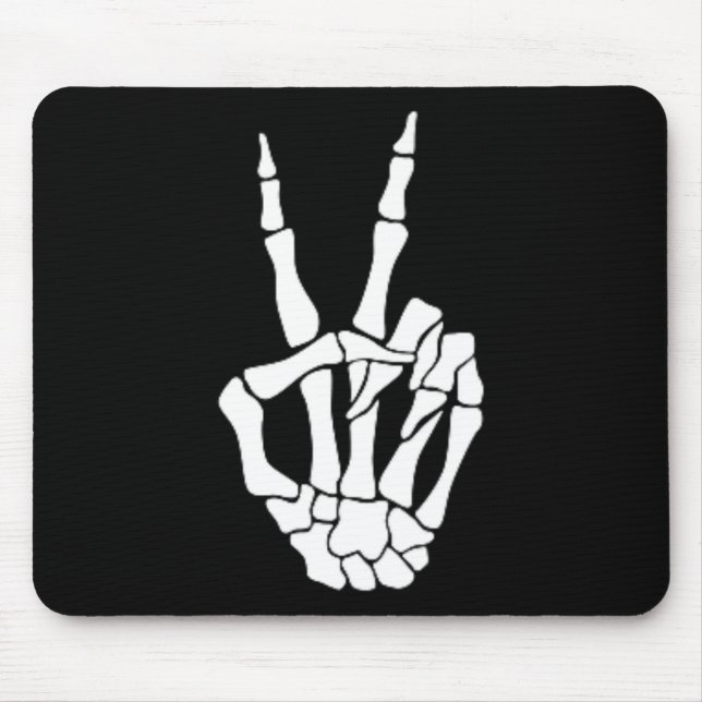 Hand Peace Sign Bone Halloween Pocket Skeleton  Mouse Mat (Front)