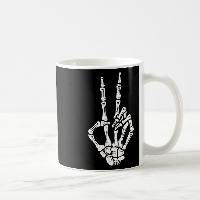 Hand Peace Sign Halloween Costume Bones  Coffee Mug (Right)