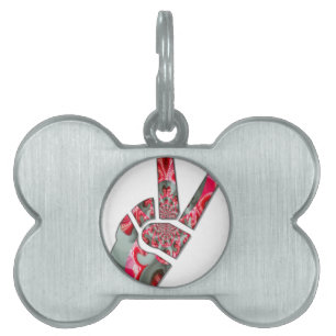 Hand peace sign pet tag