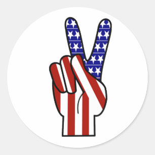 Hand Peace Sign - Red White & Blue Classic Round Sticker