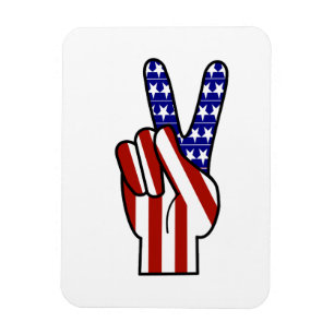 Hand Peace Sign - Red White & Blue Magnet