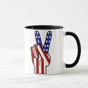 Hand Peace Sign - Red White & Blue Mug