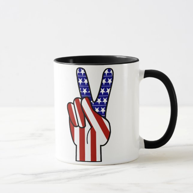 Hand Peace Sign - Red White & Blue Mug (Right)