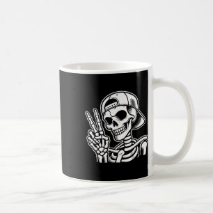 Hand Peace Sign Retro Halloween Skeleton Hand Sign Coffee Mug