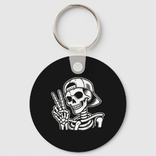 Hand Peace Sign Retro Halloween Skeleton Hand Sign Key Ring
