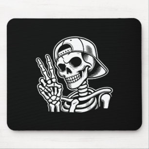 Hand Peace Sign Retro Halloween Skeleton Hand Sign Mouse Mat