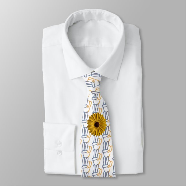 Hand PEACE Symbol V-Sign Ukraine Sunflower  Tie (Tied)