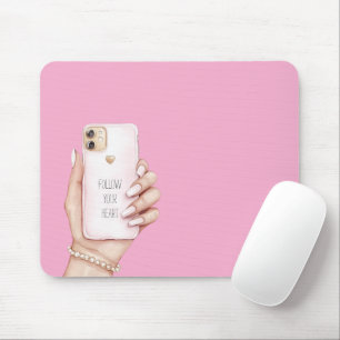 Hand phone chic girly pink nails mouse mat