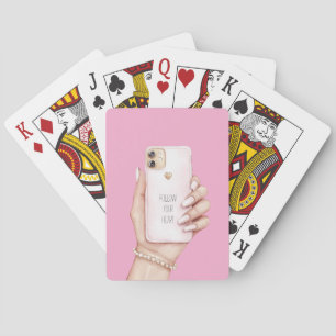 Hand phone chic girly pink nails playing cards