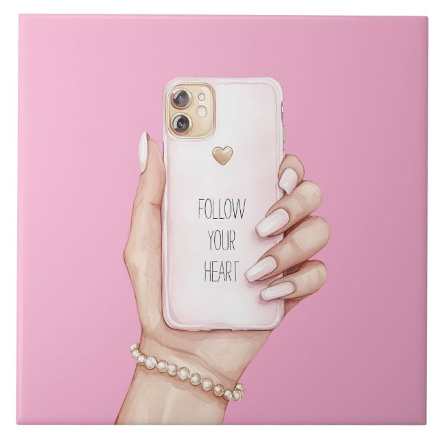 Hand phone chic girly pink nails tile (Front)