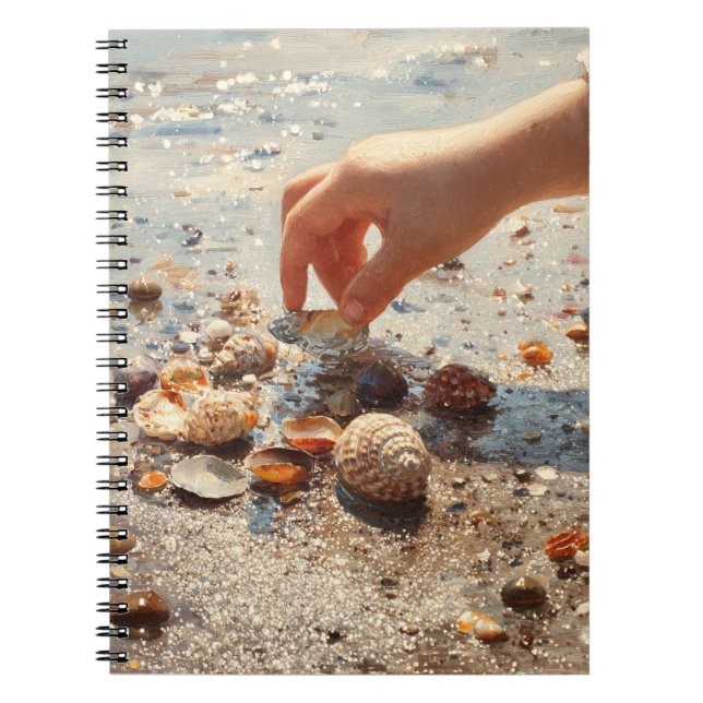 Hand Picking Seashells Beach Notebook (Front)