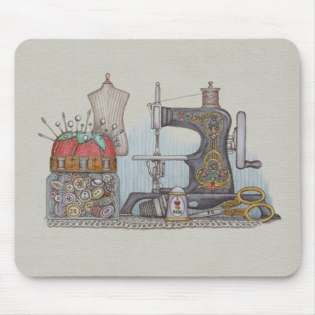 Hand Powered Sewing Machine Mouse Mat (Front)