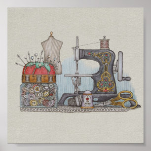 Hand Powered Sewing Machine Poster