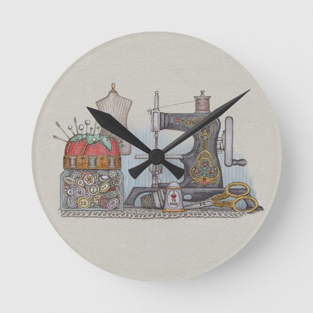 Hand Powered Sewing Machine Round Clock (Front)