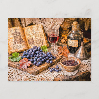 Hand‑Pressed Traditional Wine with Grapes and Vint Postcard