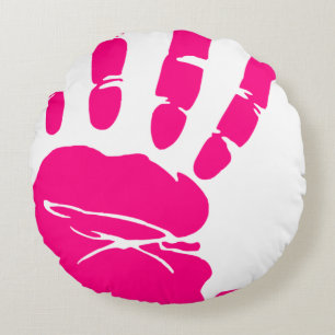 Hand print pink paint art palm round cushion