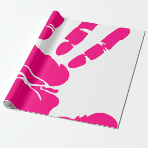 Hand print pink paint art palm wrapping paper