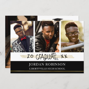 Hand Printed Graduate   Black and Gold Lines Invitation