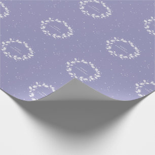 Hand Printed Periwinkle Christmas Holly Wreath Wrapping Paper