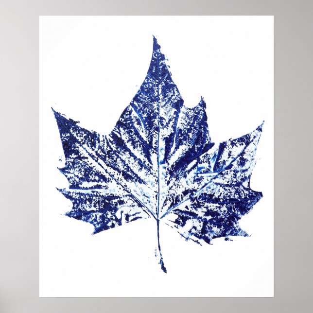 hand printed plant print navy blue one maple leaf  (Front)