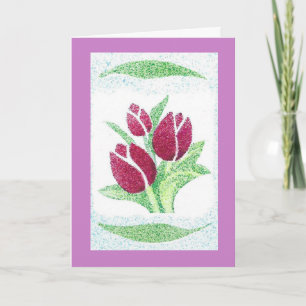 Hand printed tulips Birthday card