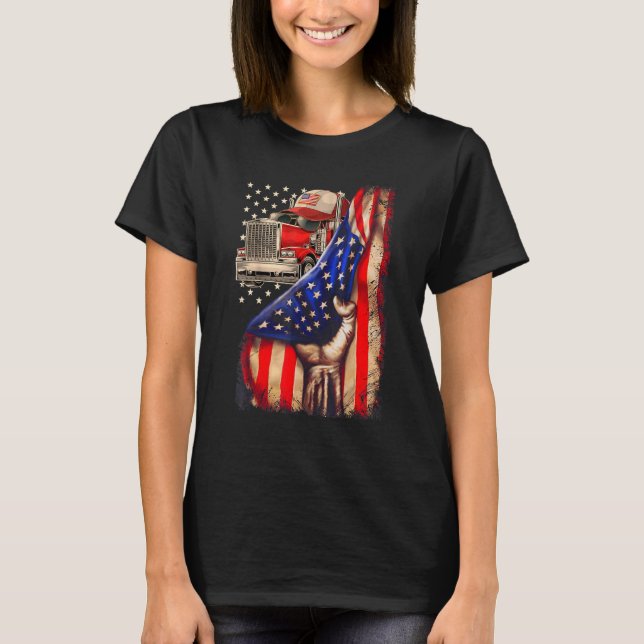 Hand Pulling The American Flag Down For Trucker Tr T-Shirt (Front)