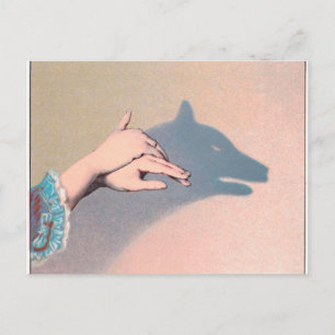 Hand Puppets Wolf Victorian Vintage Chiaroscuro Postcard