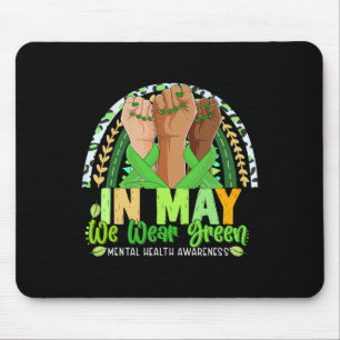 Hand Rainbow In May I Wear Green For Mental Health Mouse Mat