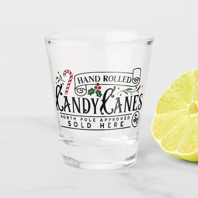 Hand Rolled Candy Canes Shot Glass (Front)