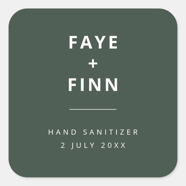 Hand Sanitizer | Green Covid Scandi Modern Wedding Square Sticker (Front)
