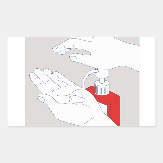 Hand Sanitizer Monoline Rectangular Sticker (Front)