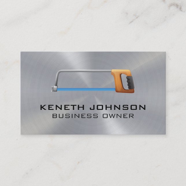 Hand Saw Icon | Metallic Background Business Card (Front)