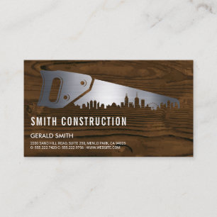 Hand Saw Metallic Wood Business Card