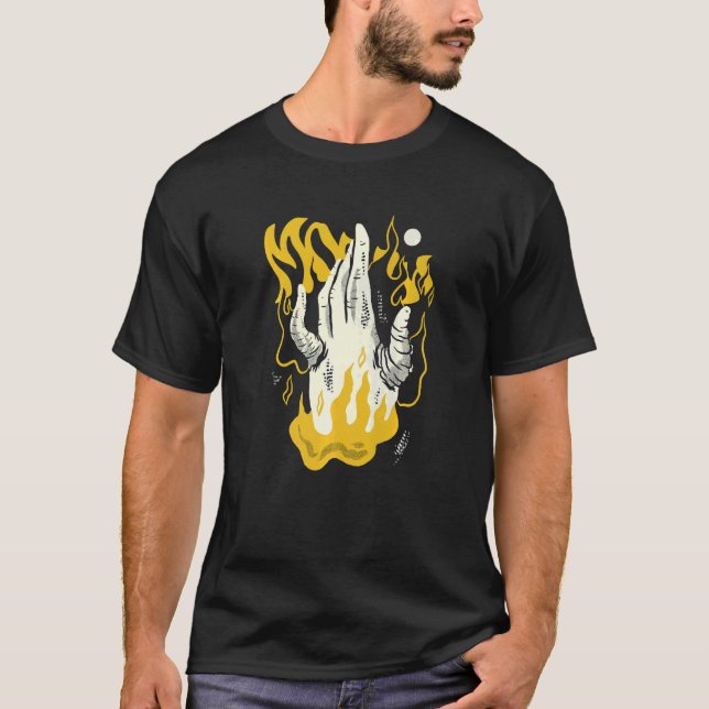 Hand Scary Surreal Burning Devil T-Shirt (Front)
