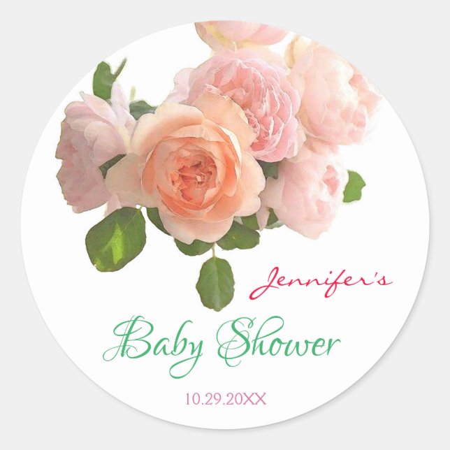 Hand Script Baby Shower Template Flowers Floral Classic Round Sticker (Front)