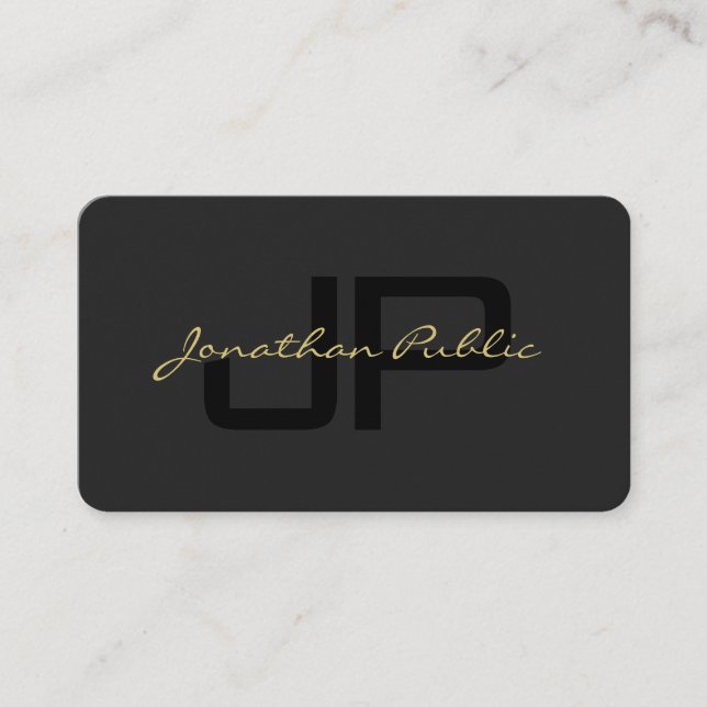 Hand Script Black & Gold Luxurious Premium Pearl Business Card (Front)